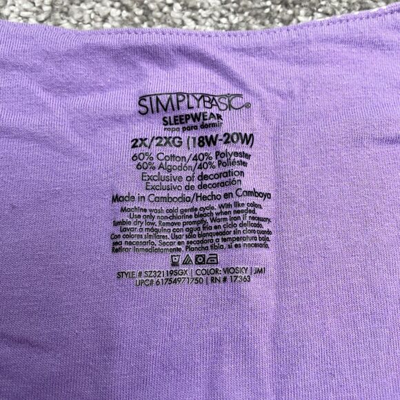 Simply Basic Sleepwear Shirt Womens 2X Purple Paisley Button Down Pajama Top - Picture 4 of 9